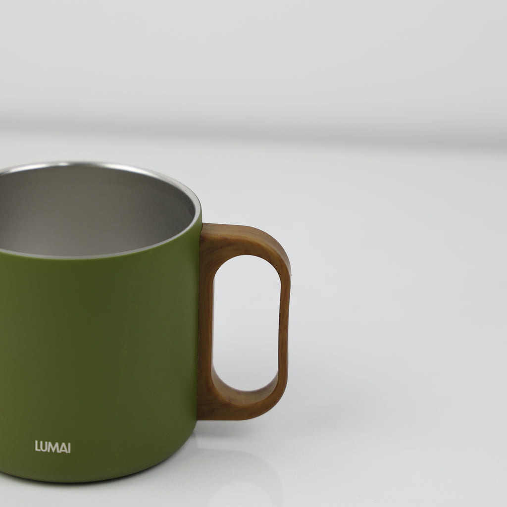 Caneca térmica 350ml em aço inox 304 verde com alça e tampa LUMAI