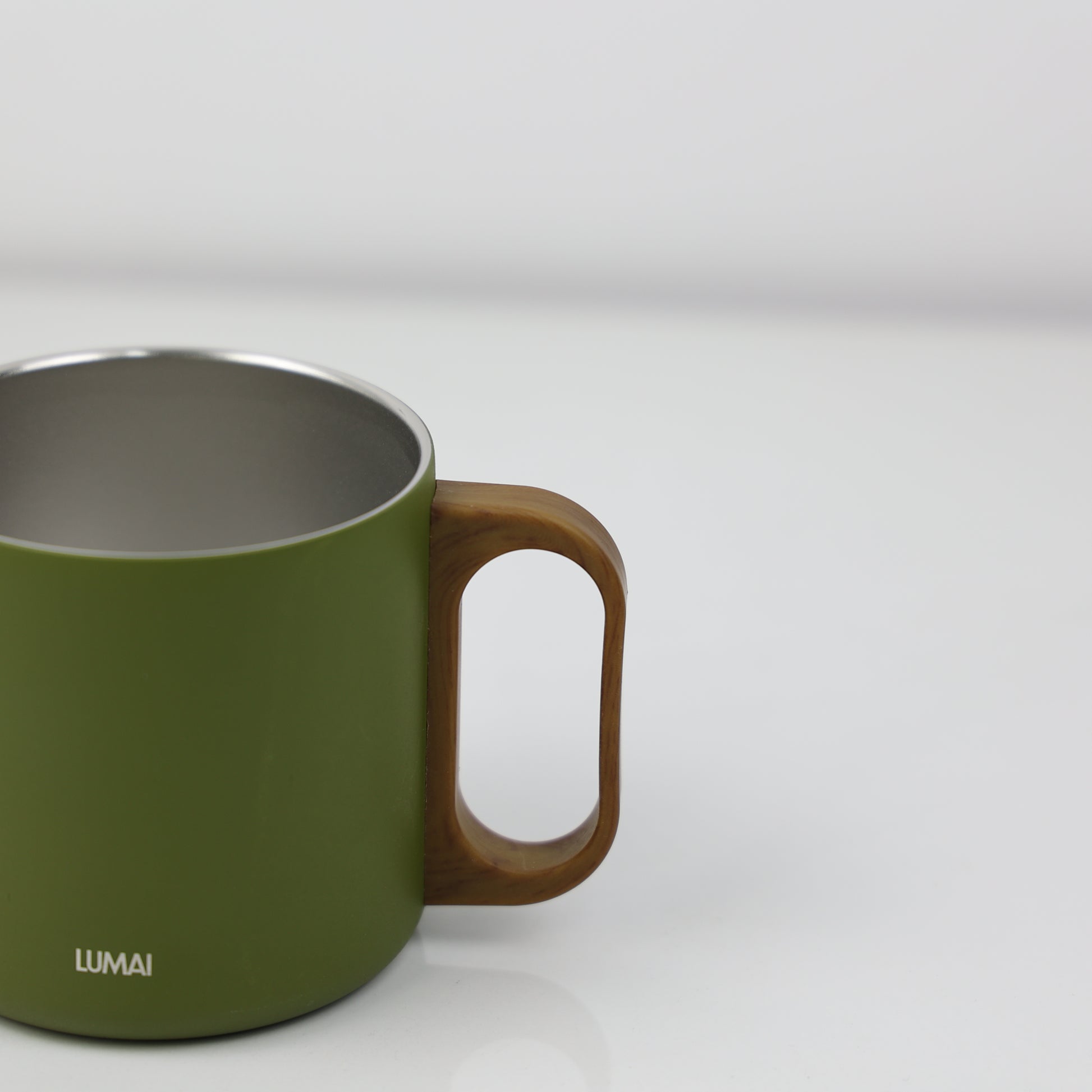 Caneca térmica 350ml em aço inox 304 verde com alça e tampa LUMAI