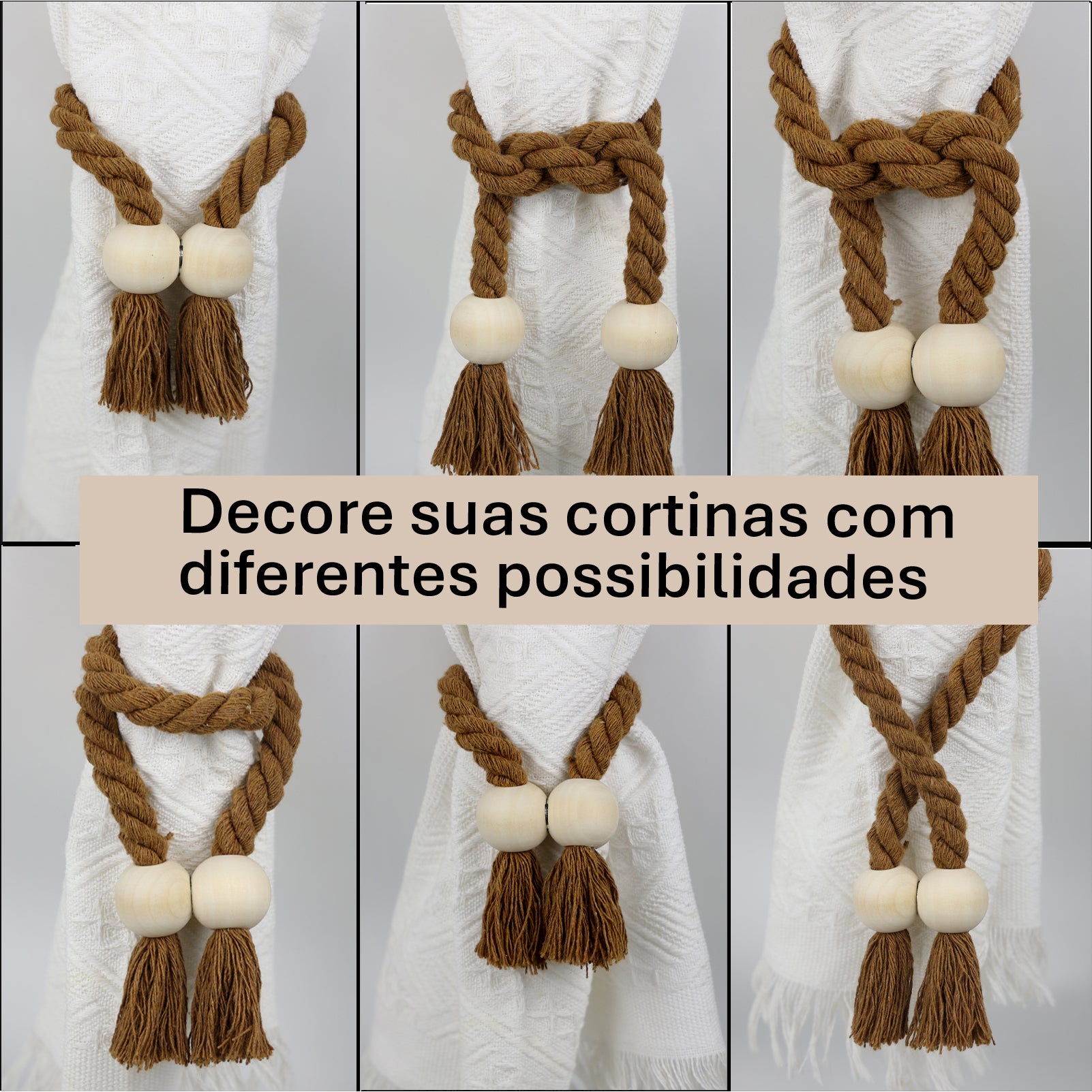 Kit 2 Prendedores de Cortina Trançados Ravena Marrom