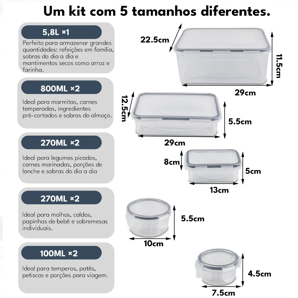 Kit 9 Potes de Plástico Herméticos Milano