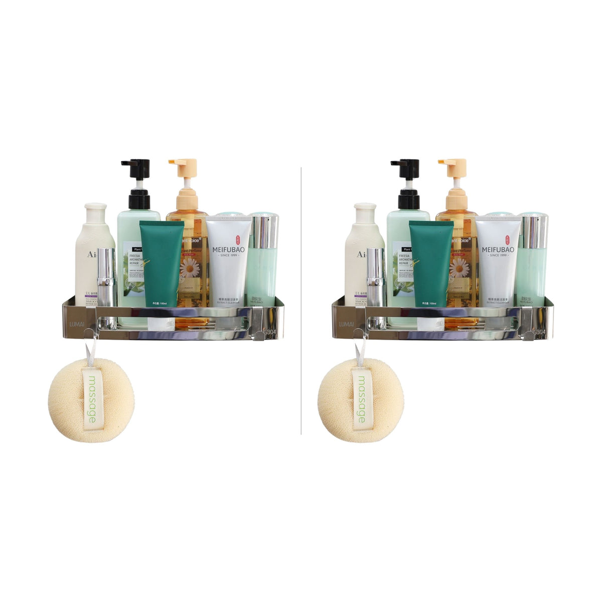 Kit 2 Suportes Porta-Shampoo Retangulares para Banheiro Marselha Prata: 2 unidades lado a lado