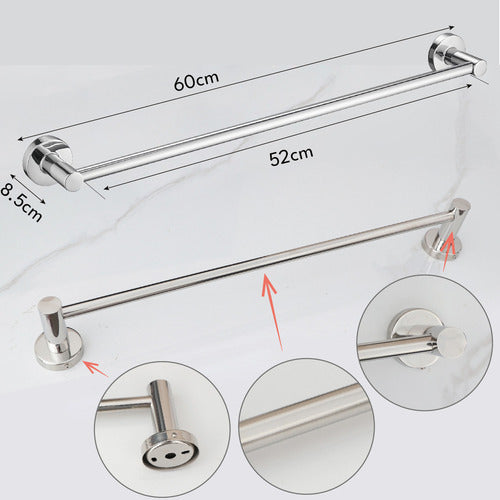 Kit Toalheiro Inox, Porta Papel Higiênico E Toalha De Rosto Prateado