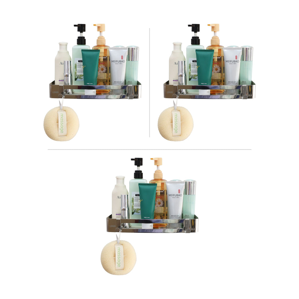Kit 3 Suportes Porta-Shampoo Retangulares para Banheiro Marselha Prata: 3 unidades lado a lado