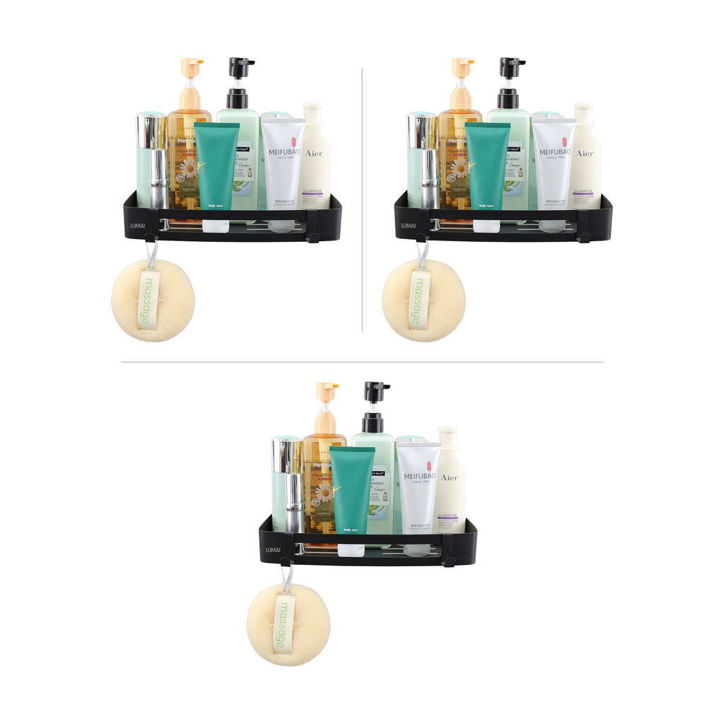 Kit 3 Suportes Porta-Shampoo Retangulares para Banheiro Marselha Preto: 3 unidades lado a lado