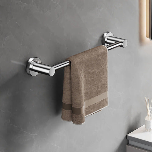Kit Toalheiro Inox, Porta Papel Higiênico E Toalha De Rosto Prateado