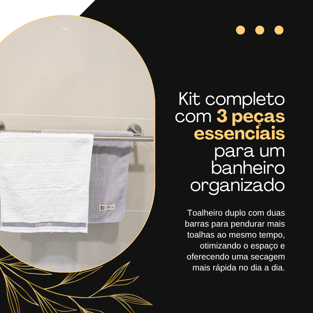 Kit Sintra de 3 peças em inox escovado: toalheiro duplo, toalheiro de rosto e porta-papel