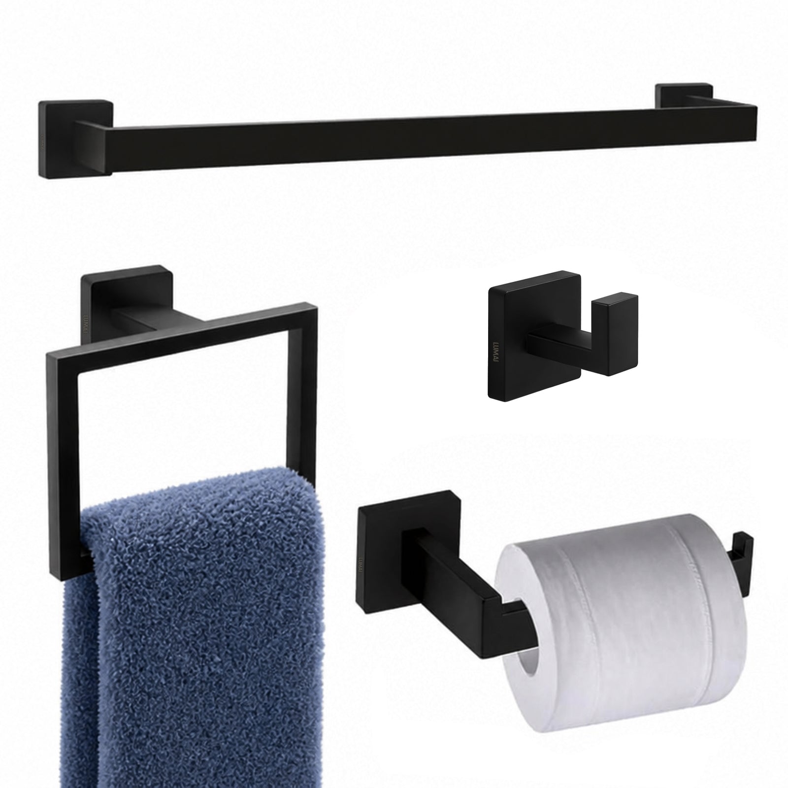 Kit para Banheiro em Aço Inox 4 Peças Turim Preto
