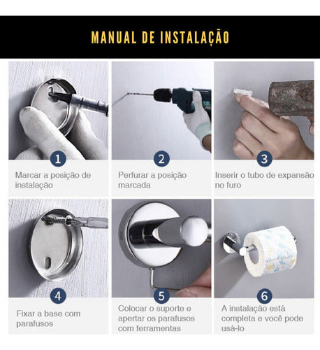 Kit Suporte Toalha De Rosto E Porta Papel Higiênico Inox Prateado