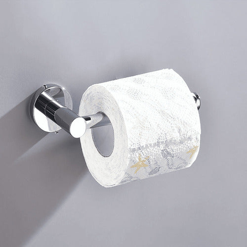 Kit Suporte Toalha De Rosto E Porta Papel Higiênico Inox Prateado