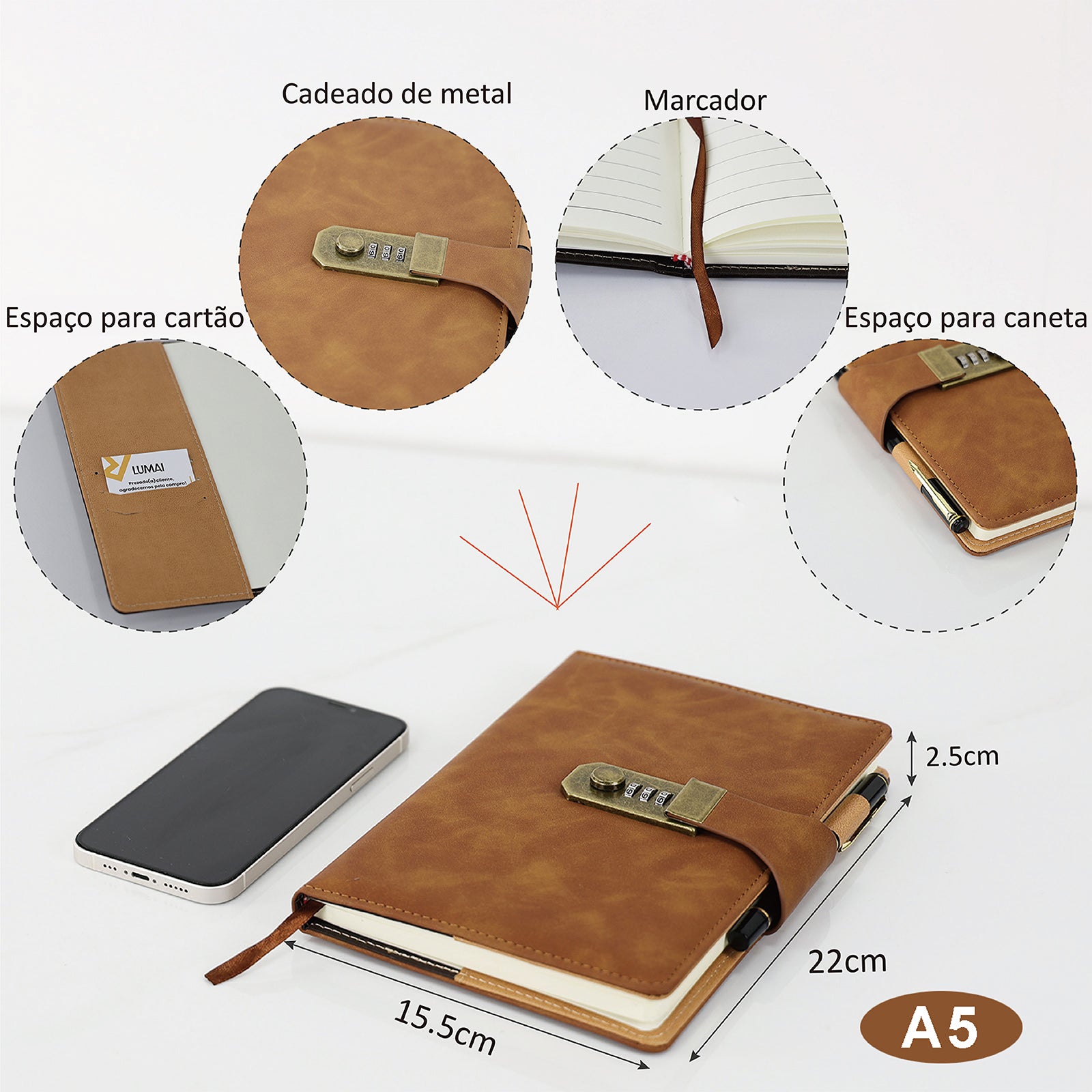 Caderno com Cadeado com Pauta Cartagena Marrom