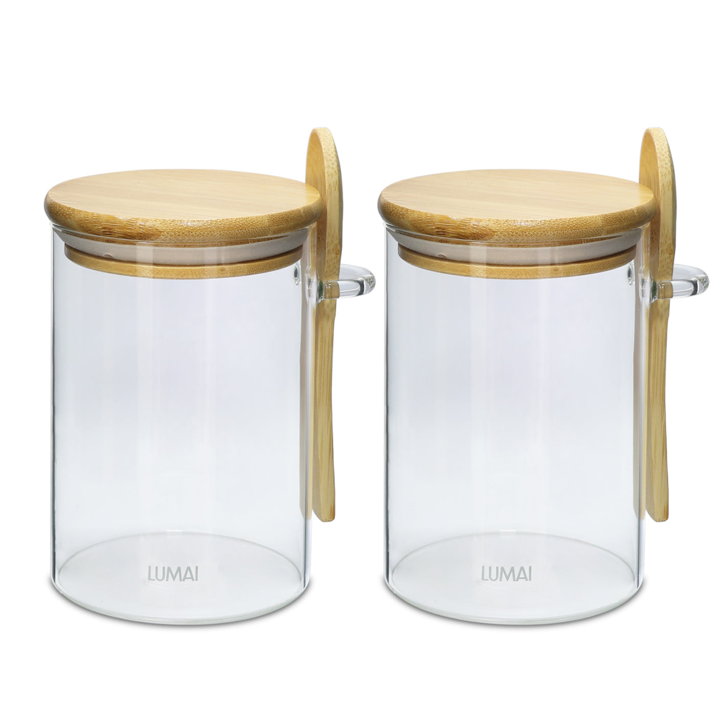Kit 2 Potes de Vidro 550ml com Tampa de Bambu e Colher Campos do Jordão