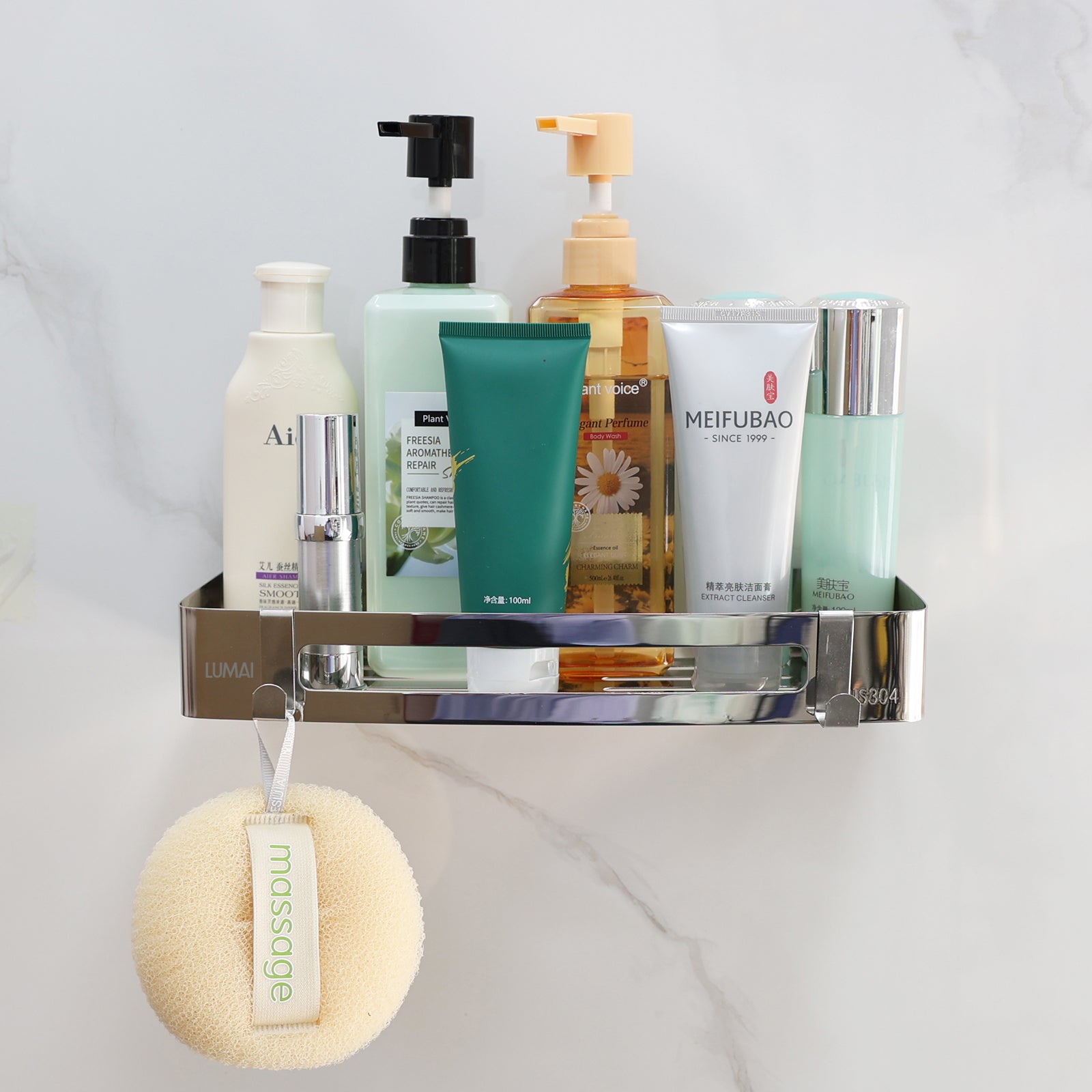 Suporte Porta-Shampoo Retangular Marselha Prata
