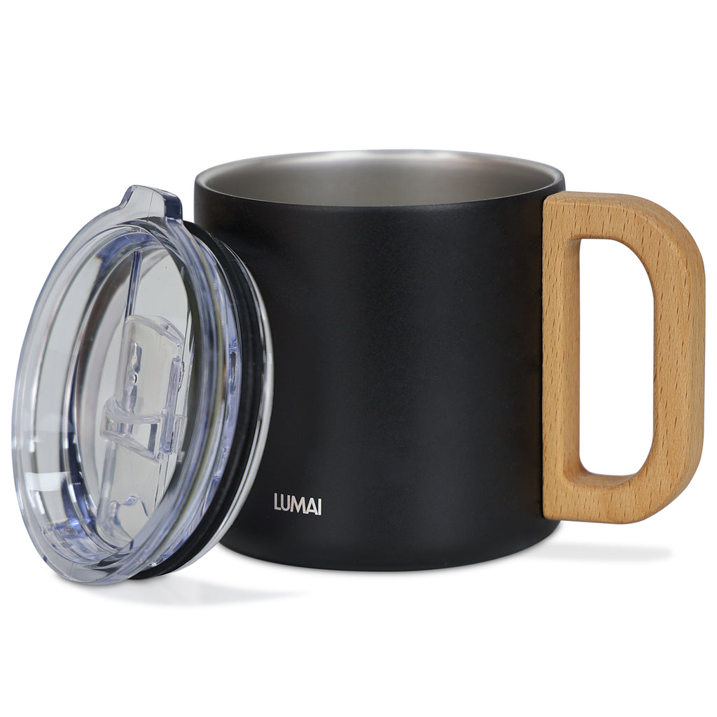 Caneca Térmica com Alça de Madeira Vietnã Preta