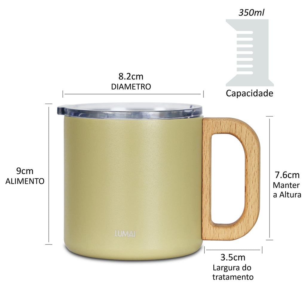 Caneca Térmica com Alça de Madeira Vietnã Amarela