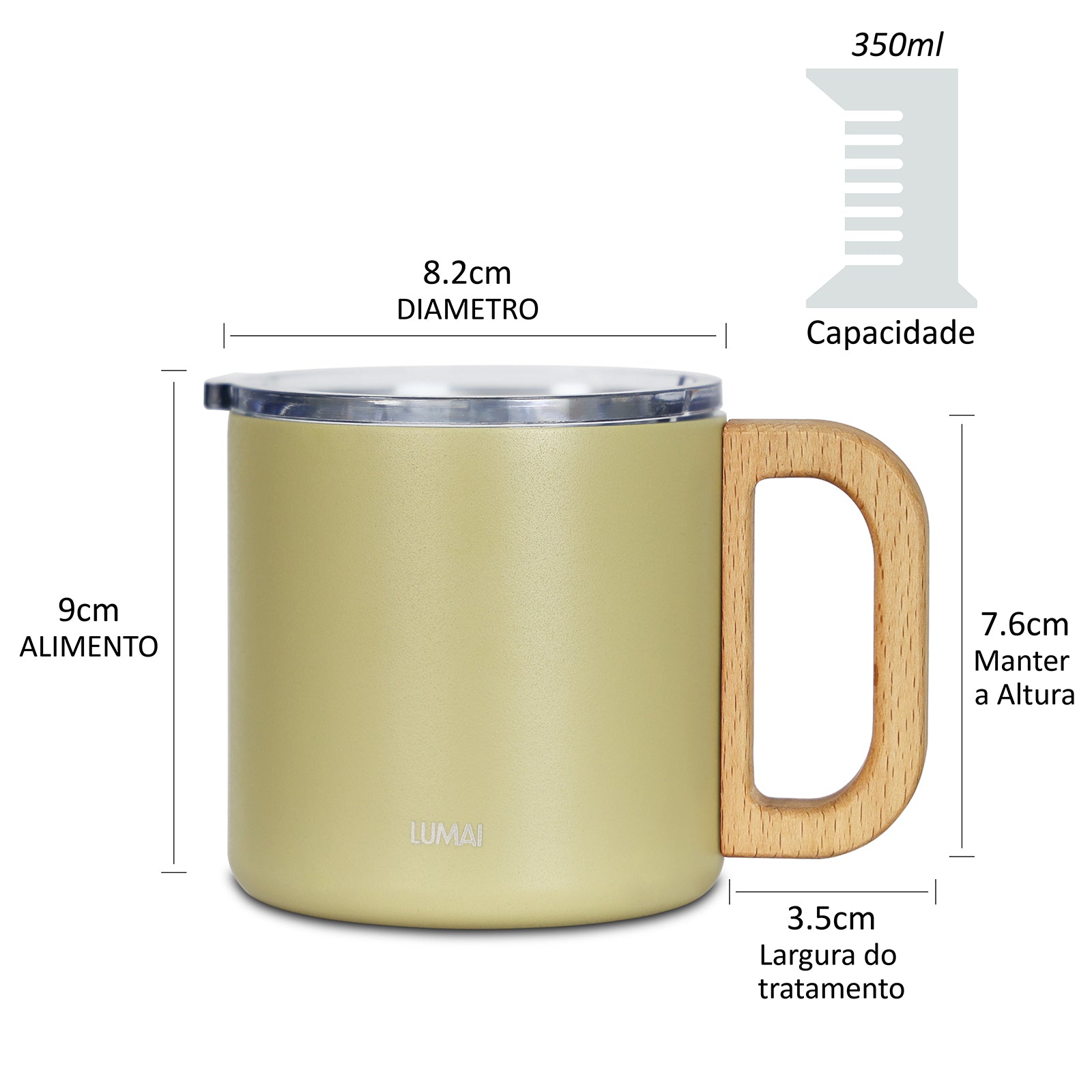 Caneca Térmica com Alça de Madeira Vietnã Amarela