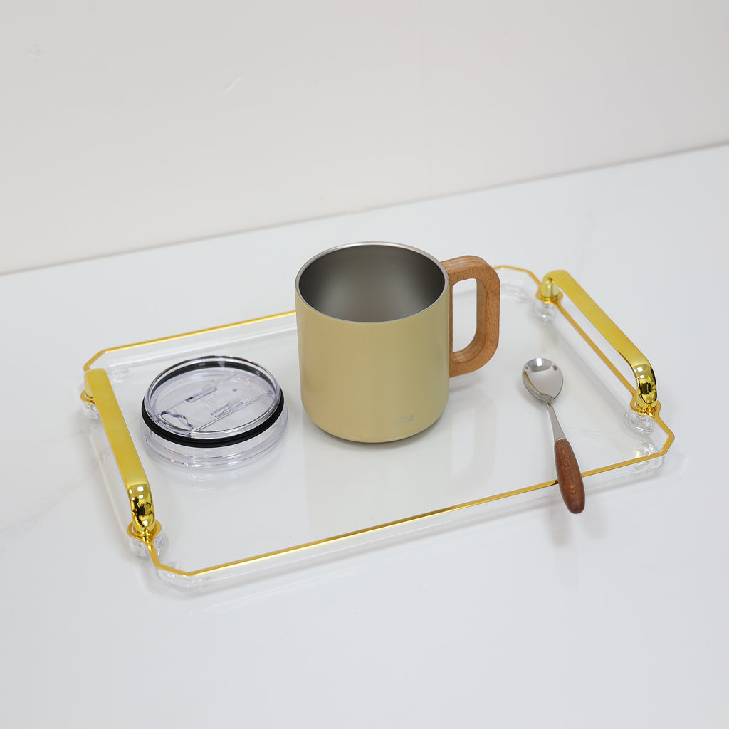 Caneca Térmica com Alça de Madeira Vietnã Amarela