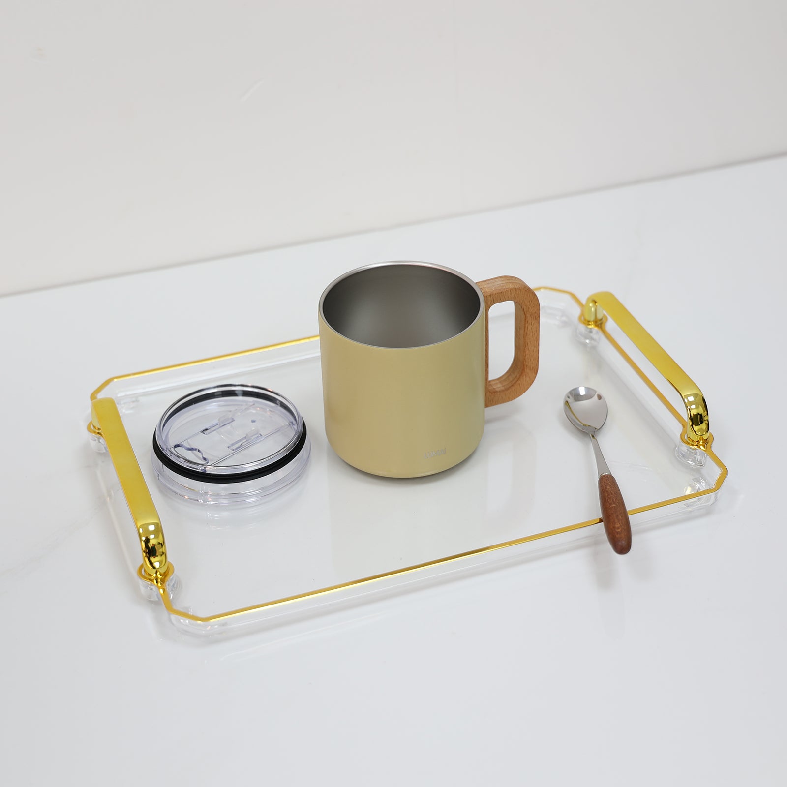 Caneca Térmica com Alça de Madeira Vietnã Amarela