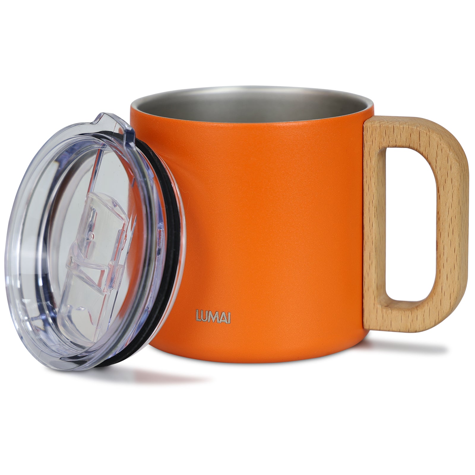 Caneca Térmica com Alça de Madeira Vietnã Laranja