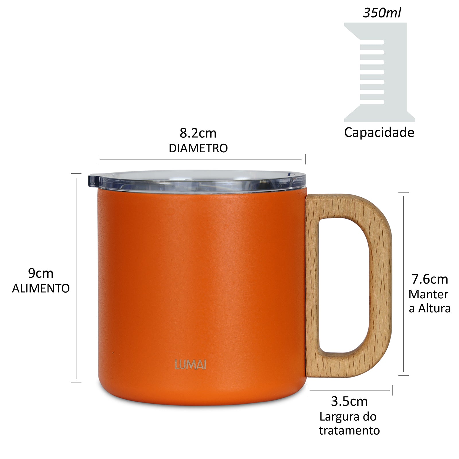 Caneca Térmica com Alça de Madeira Vietnã Laranja