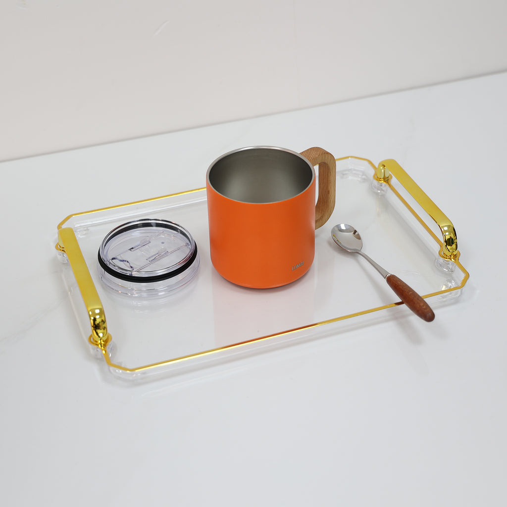 Caneca Térmica com Alça de Madeira Vietnã Laranja
