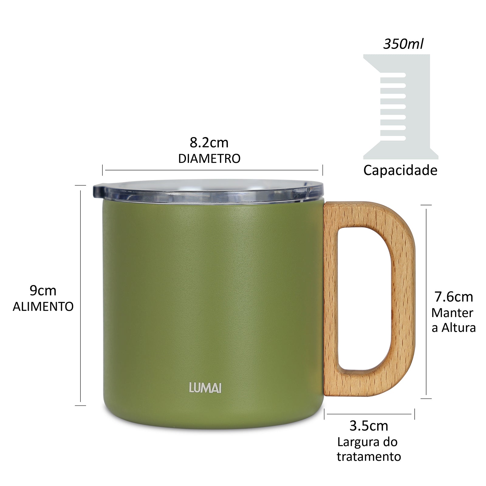 Caneca Térmica com Alça de Madeira Vietnã Verde