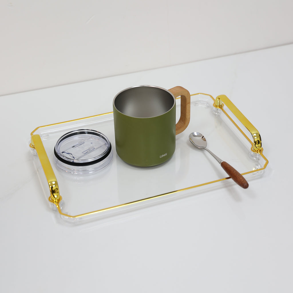 Caneca Térmica com Alça de Madeira Vietnã Verde
