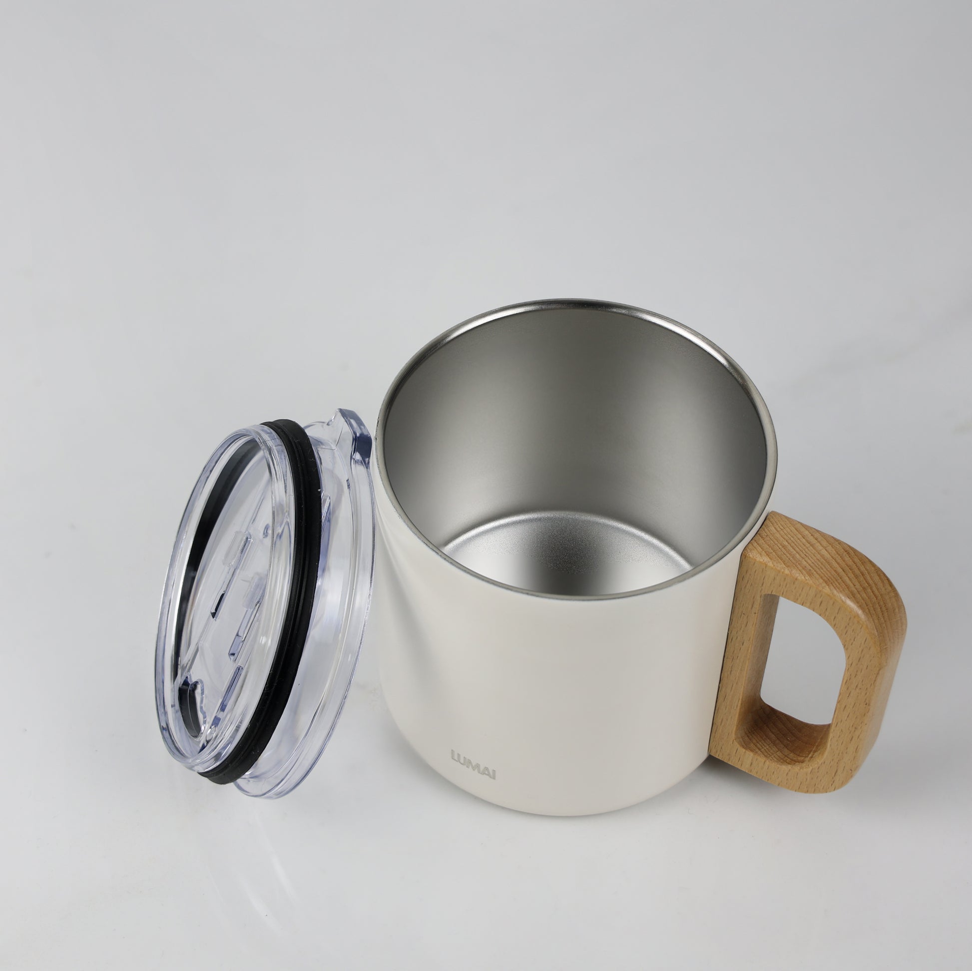 Caneca Térmica com Alça de Madeira Vietnã Branca