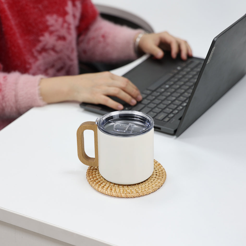 Caneca Térmica com Alça de Madeira Vietnã Branca
