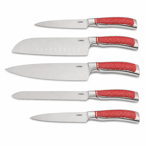 Conjunto de Facas 5 Peças Aço Inox Inteiriço Zurique Vermelho