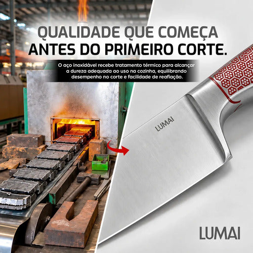 Conjunto de Facas 5 Peças Aço Inox Inteiriço Zurique Vermelho