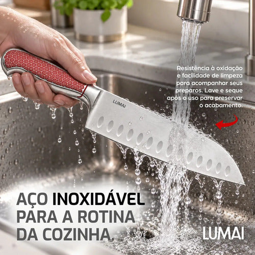 Conjunto de Facas 5 Peças Aço Inox Inteiriço Zurique Vermelho