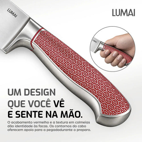Conjunto de Facas 5 Peças Aço Inox Inteiriço Zurique Vermelho