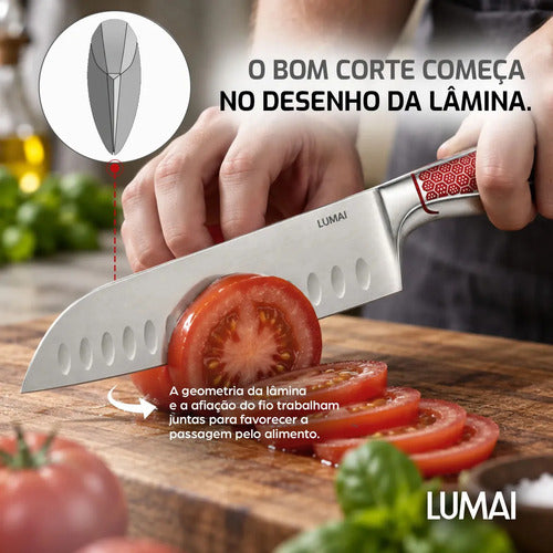 Conjunto de Facas 5 Peças Aço Inox Inteiriço Zurique Vermelho