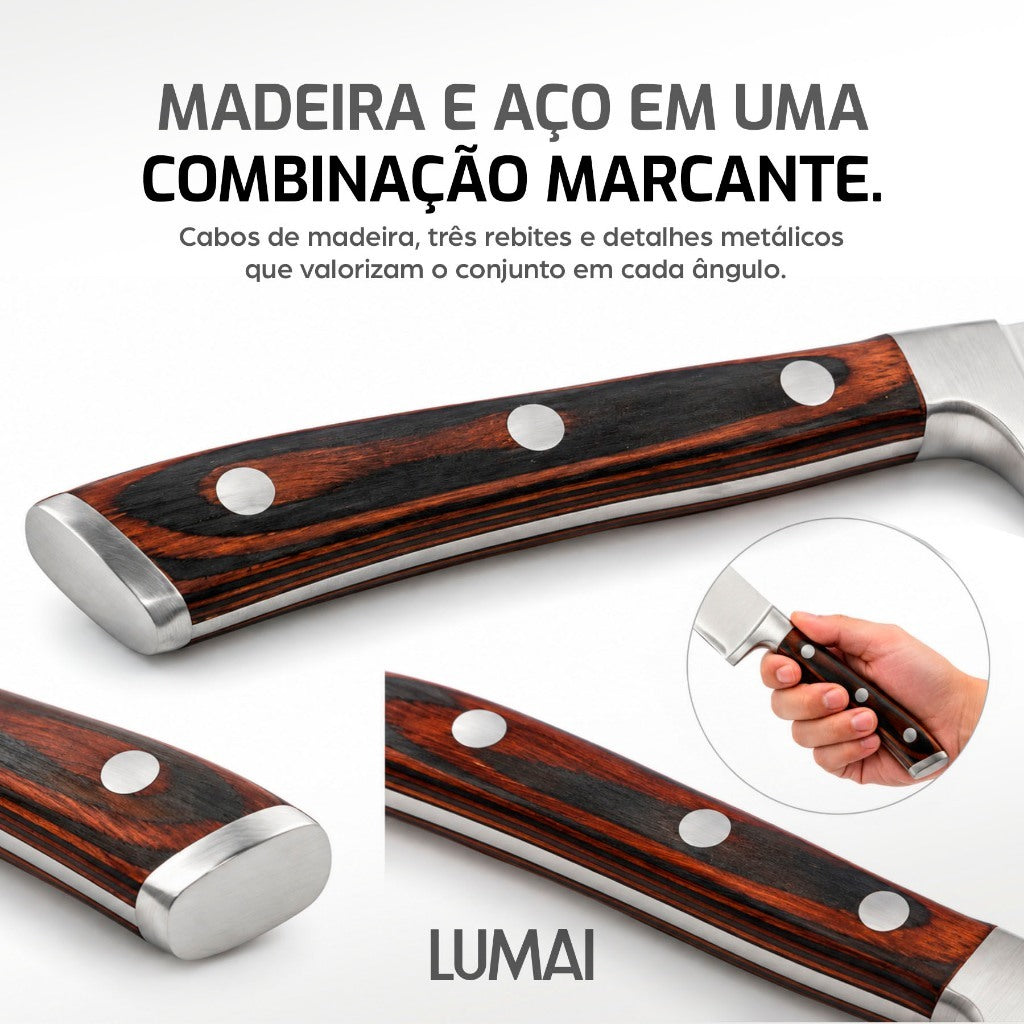 Conjunto de Facas 5 Peças Cabo de Madeira Atenas