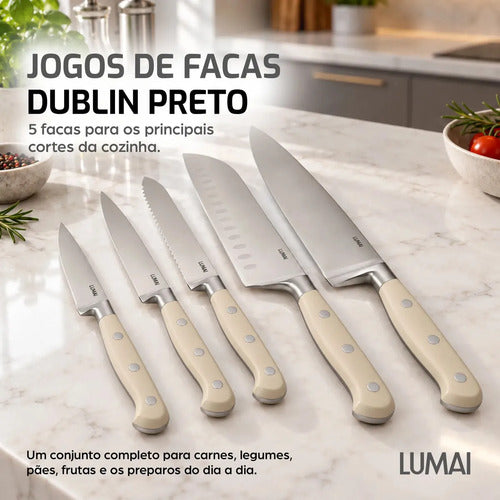 Conjunto de Facas 5 Peças 3 Rebites Dublin Branco