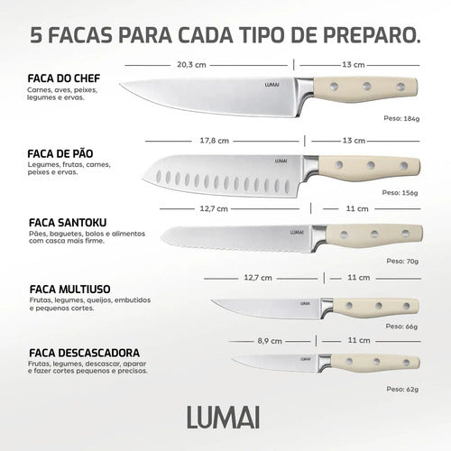 Conjunto de Facas 5 Peças 3 Rebites Dublin Branco