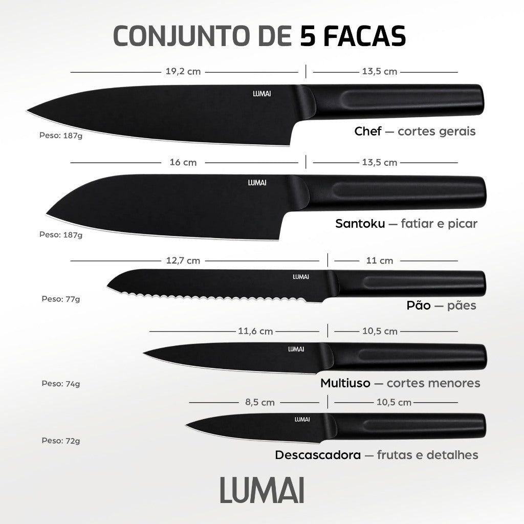 Conjunto de Facas Zurique 5 Peças Preto
