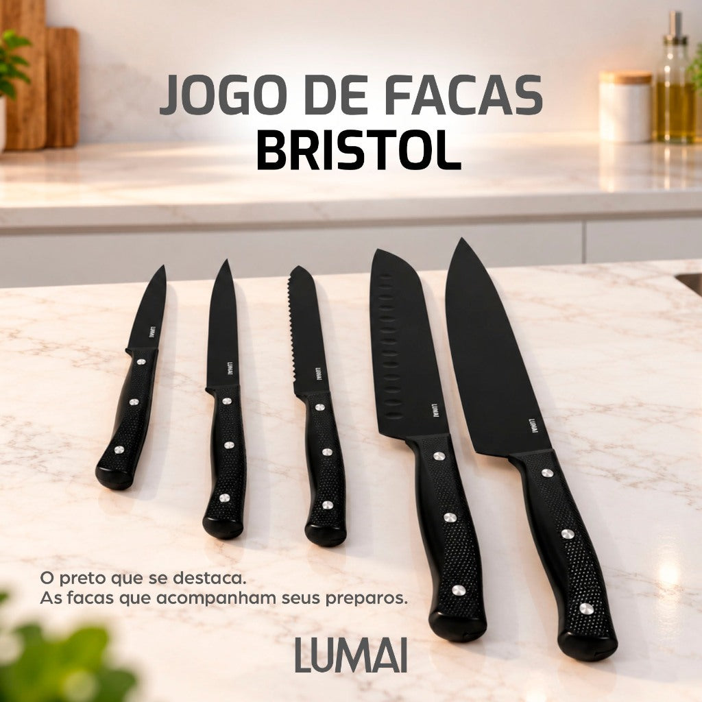 Conjunto de Facas 5 Peças Cabo ABS Bristol Preto