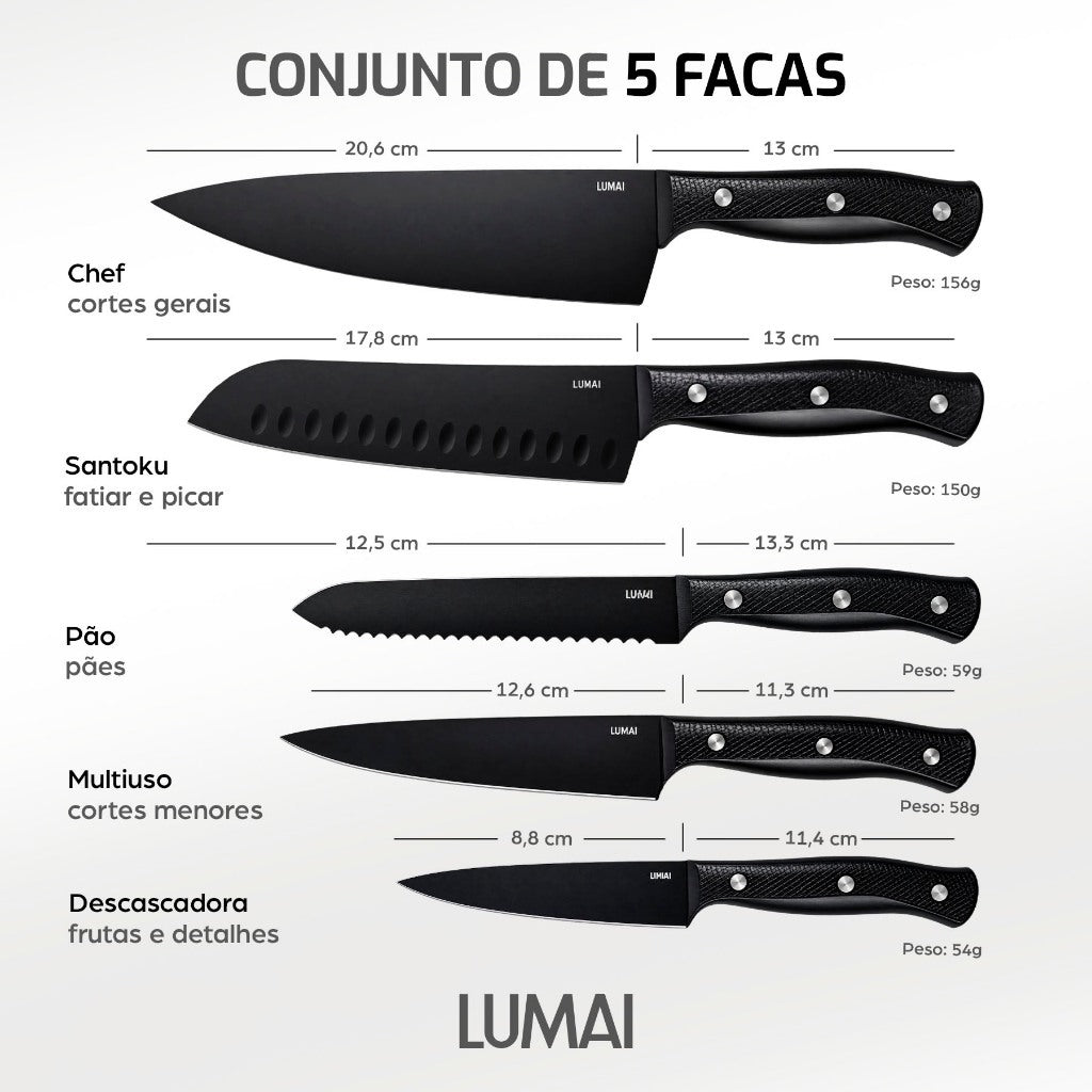 Conjunto de Facas 5 Peças Cabo ABS Bristol Preto