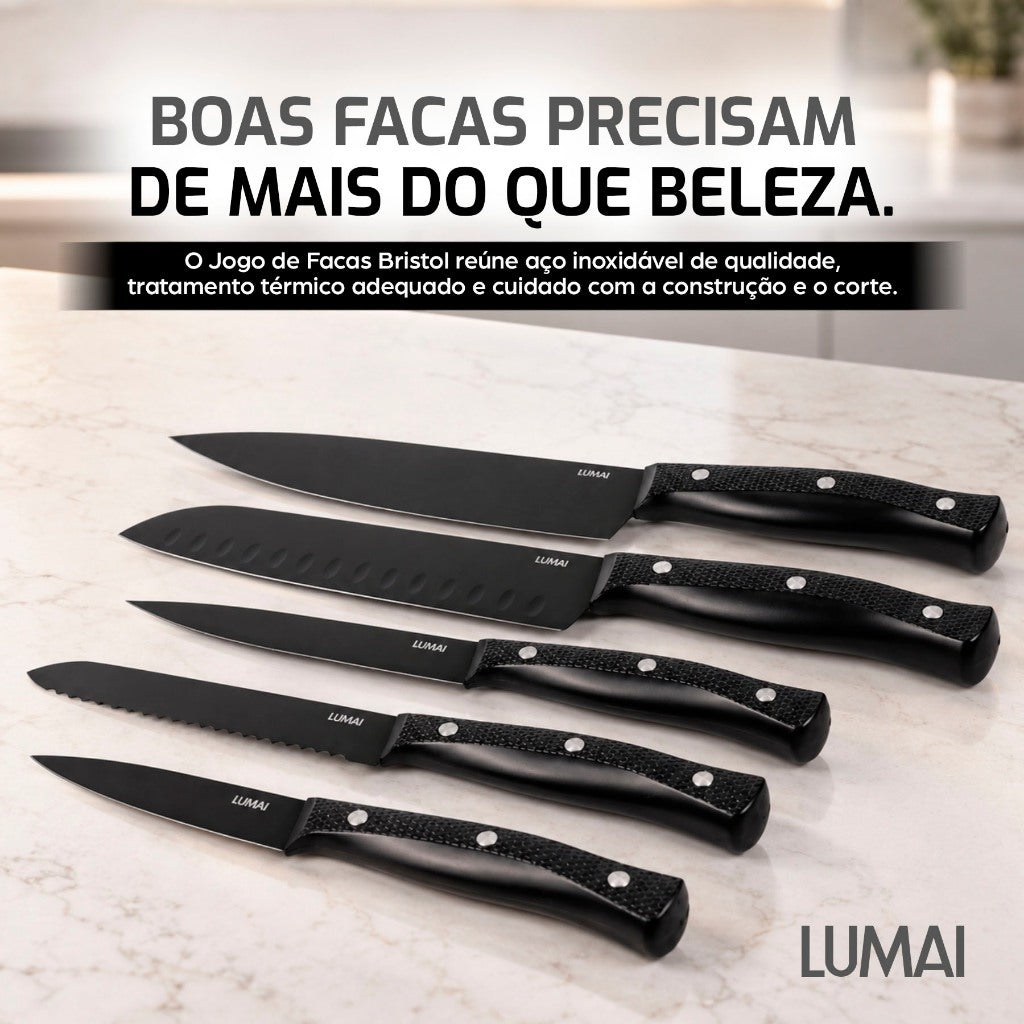 Conjunto de Facas 5 Peças Cabo ABS Bristol Preto