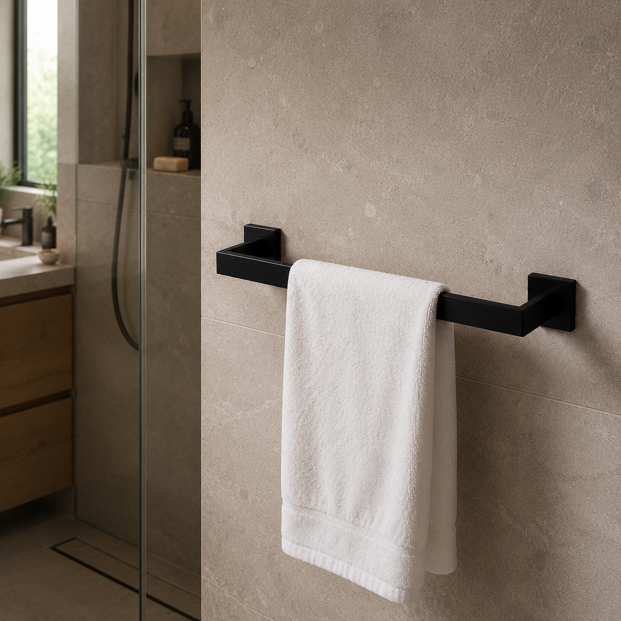 Toalheiro Aço Inox Base Quadrada Preto Salerno
