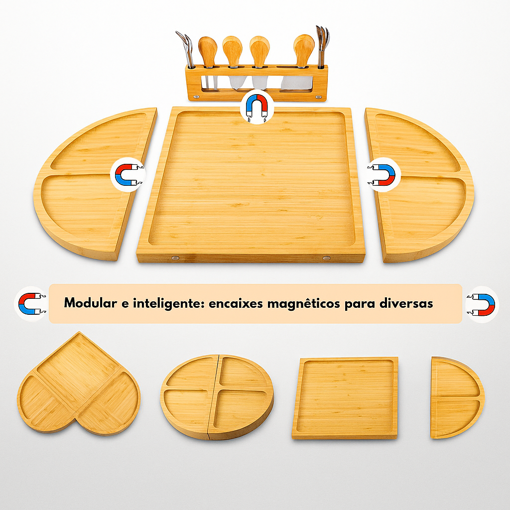 Tábua de Bambu Modular com Imãs Toscana Formato Coração