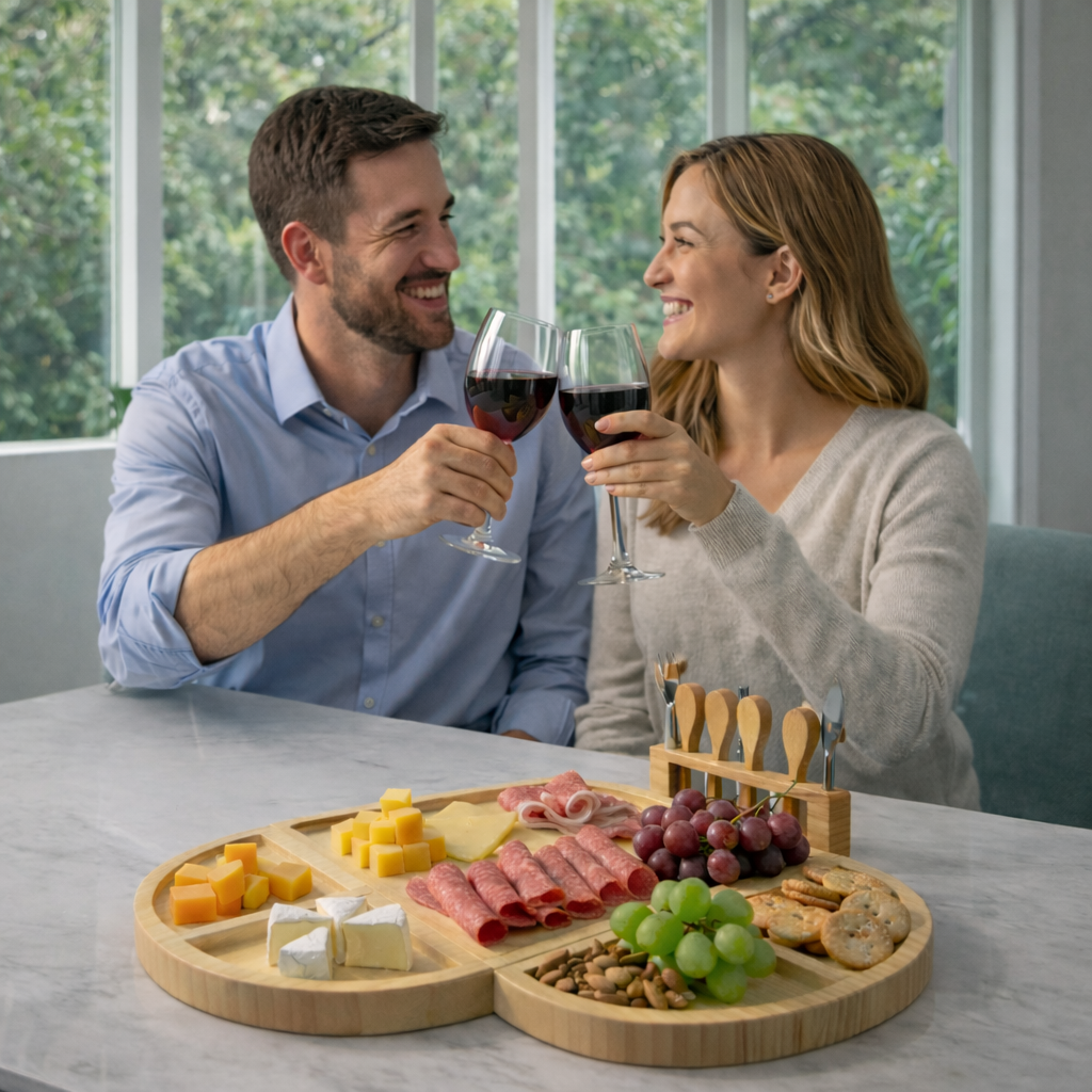 Tábua de Bambu Modular com Imãs Toscana Formato Coração