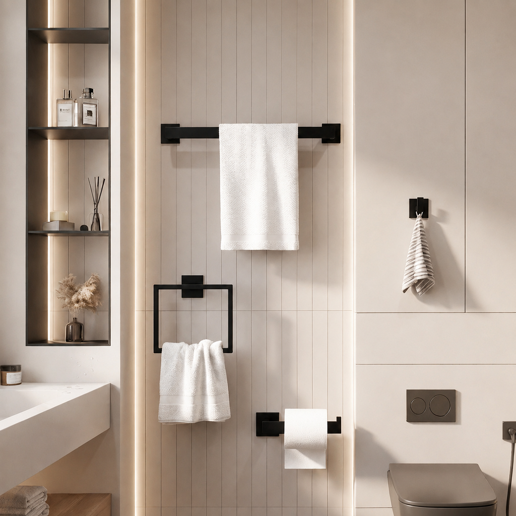 Kit para Banheiro em Aço Inox 4 Peças Turim Preto