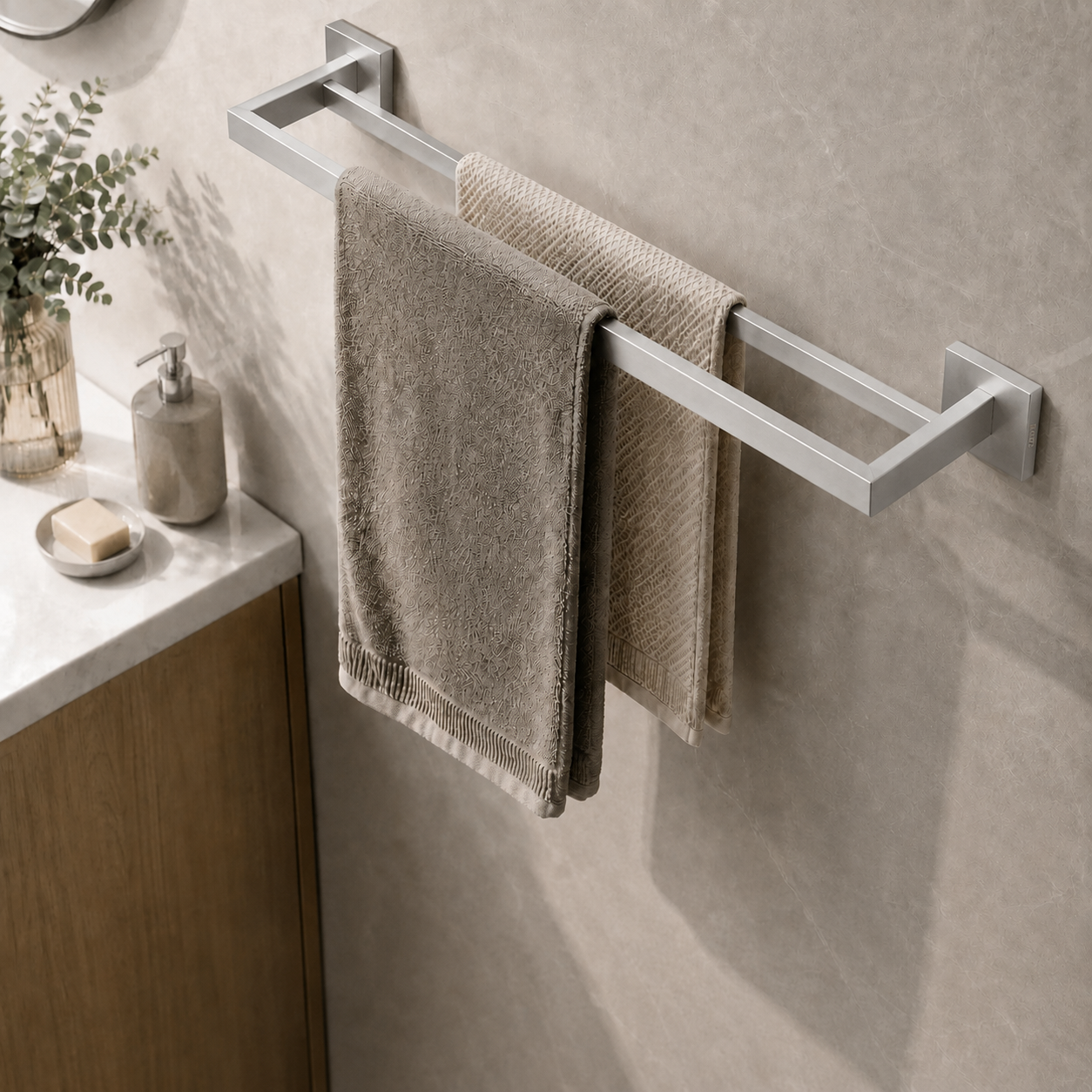 Toalheiro Duplo Aço Inox Base Quadrada Salerno