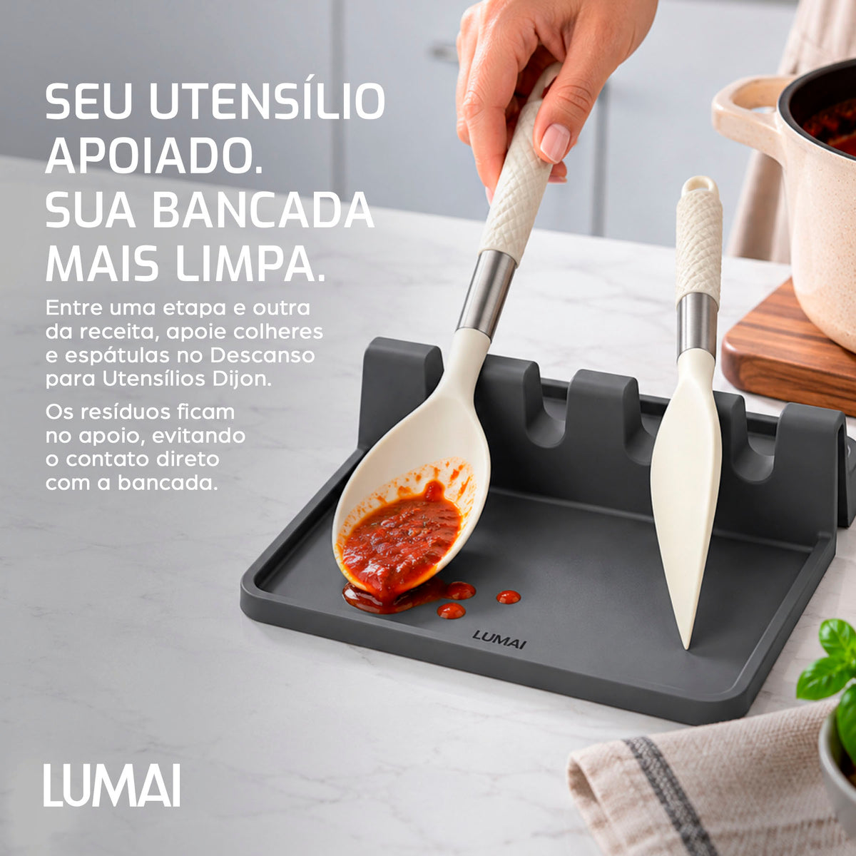 Descanso para Utensílios de Silicone Dijon Cinza