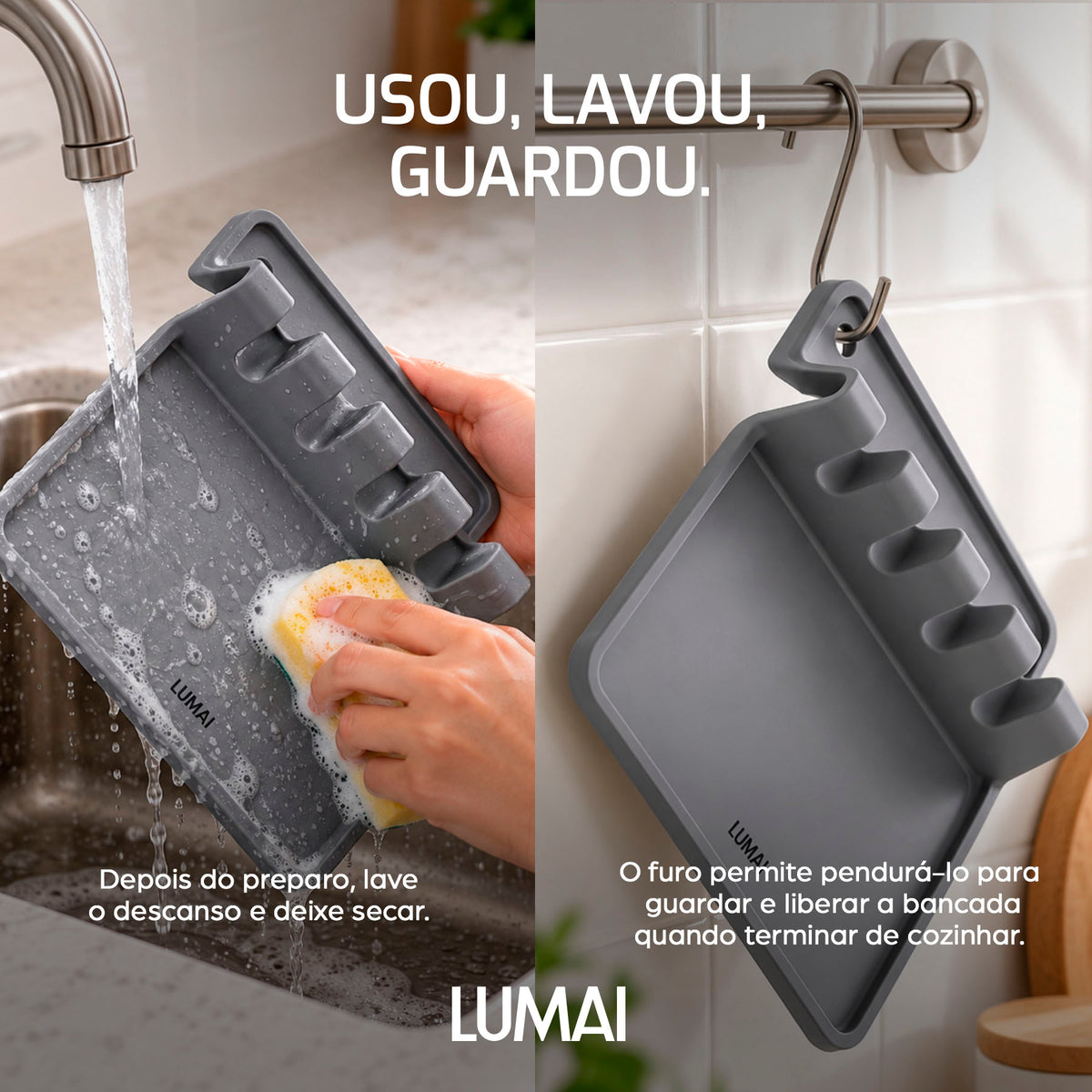 Descanso para Utensílios de Silicone Dijon Cinza