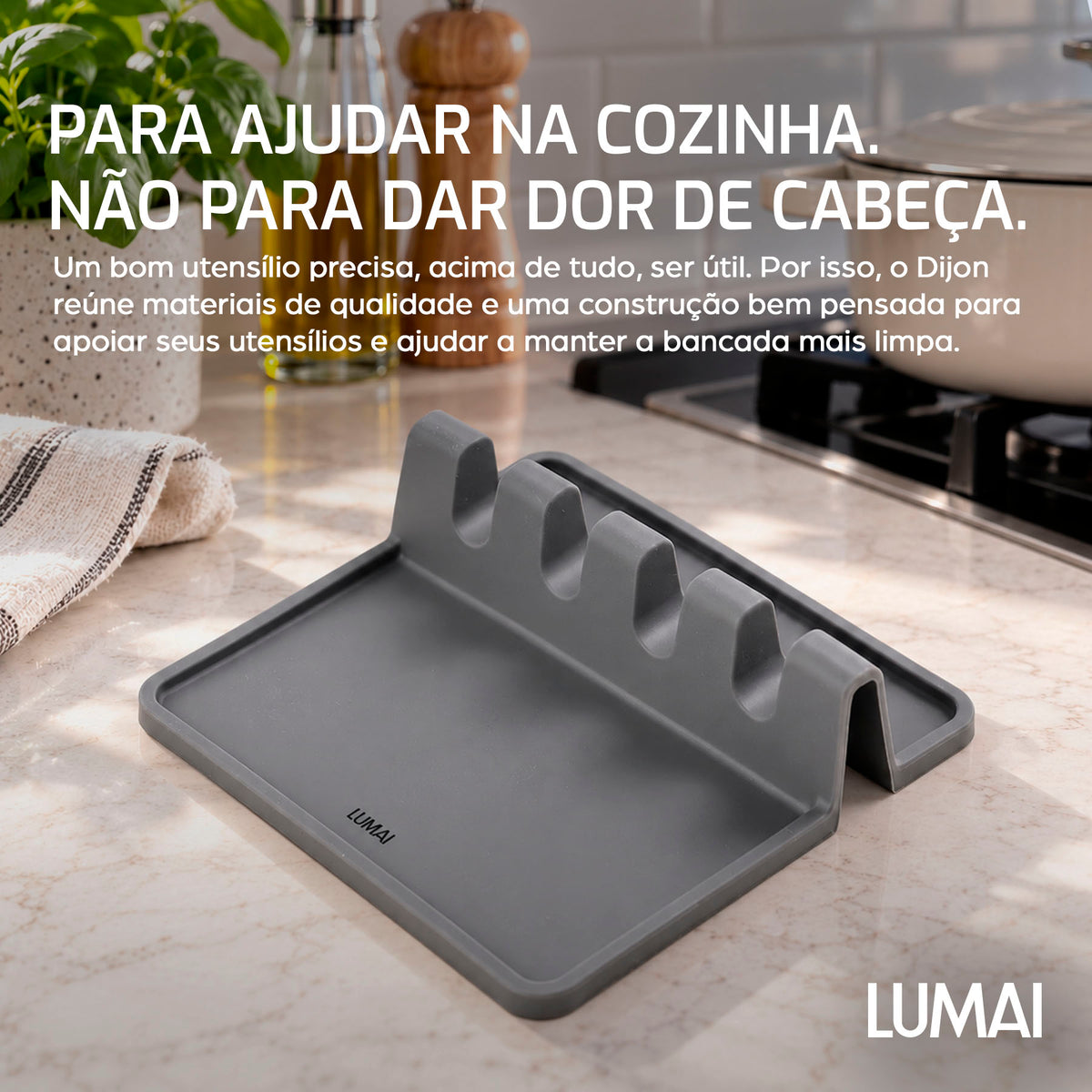 Descanso para Utensílios de Silicone Dijon Cinza