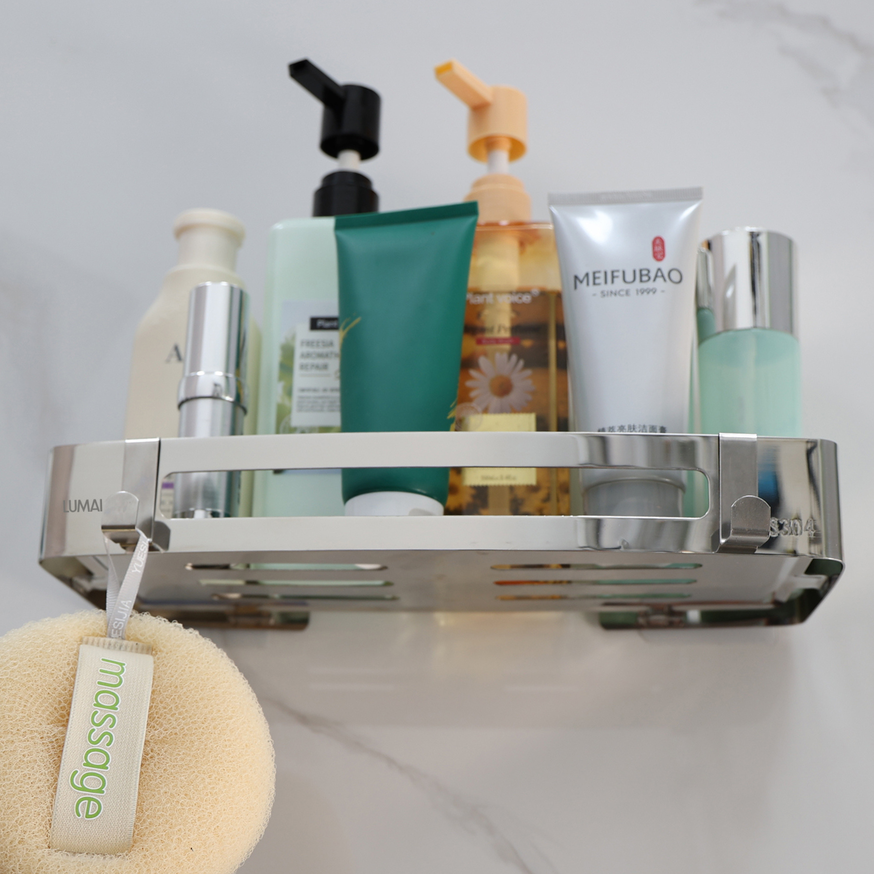 Suporte Porta-Shampoo Retangular Marselha Prata