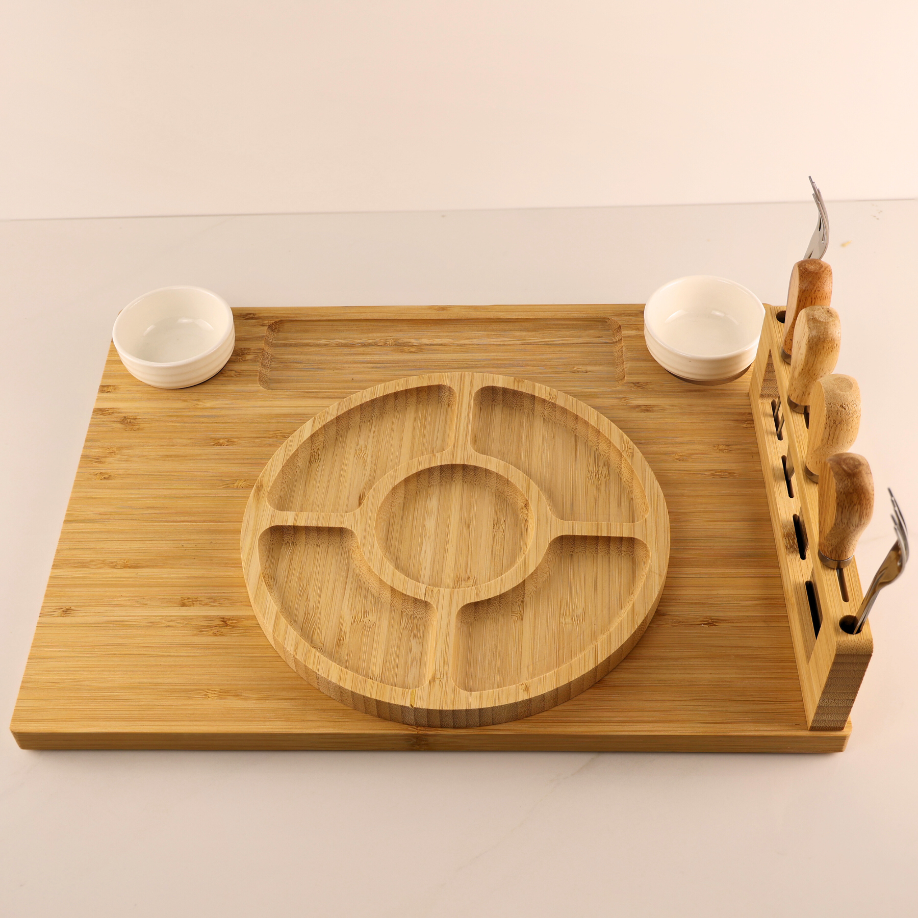 Kit 2 Tábuas de Bambu Retangular e Circular Bali